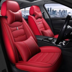 Seat Covers Fit for Prius Prime Vehicles Front&Rear Seat Protector Waterproof Leather Seat Cushion (Red with Pillows)