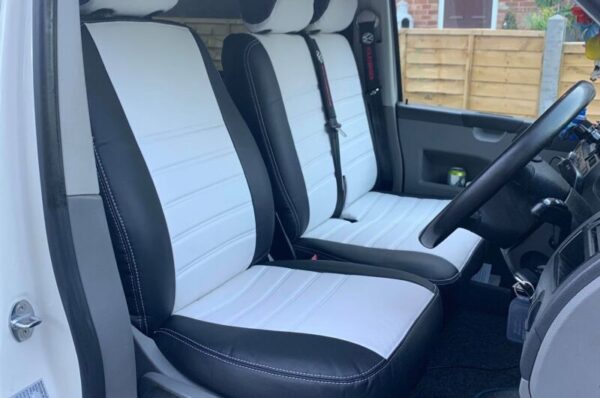 VW T5/T5.1 Punched Leather Style Seat Covers – White - Image 2